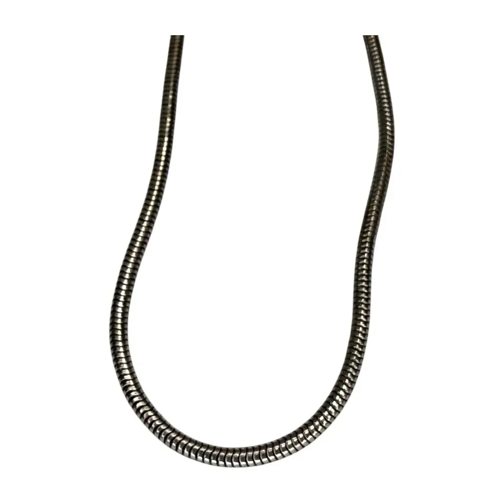 Vintage Silver-Tone Round Snake Chain Necklace 14.5" Long Spring Ring Clasp - Picture 5 of 6